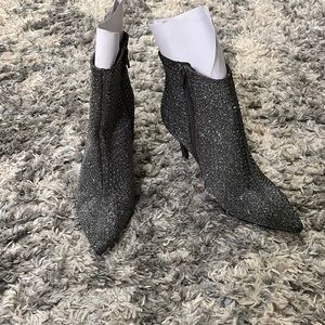 Scoop stiletto booties, size 9.5 US, grey color with grey studs.